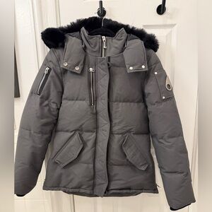 Moose Knuckles 3Q Grey Jacket with Black Shearling Trim